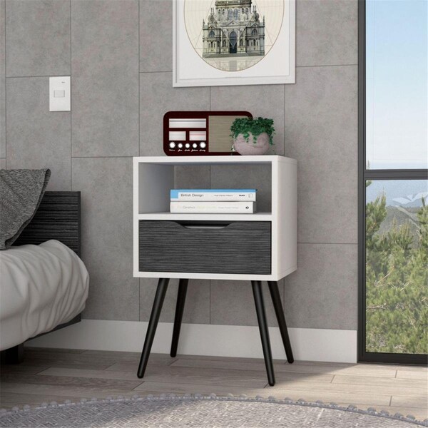 Depot E-Shop Emma Nightstand, Smokey Oak & White - DE-MIB6730