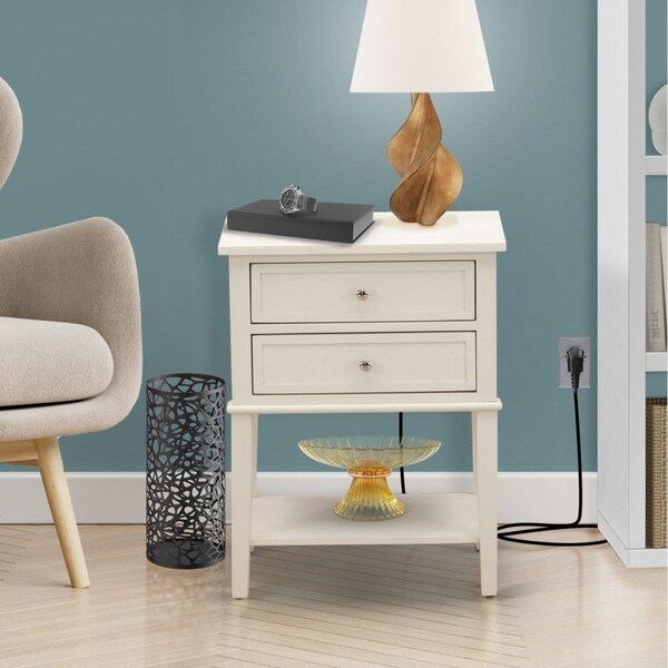 East West Furniture Valencia Small Night Stand with 2 Wooden Drawers - Wire Brushed Butter Cream - VL-0C-ET