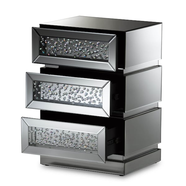 Baxton Studio Sabrina Hollywood Regency Glamour Style Mirrored 3-Drawer Nightstand - 136-7478
