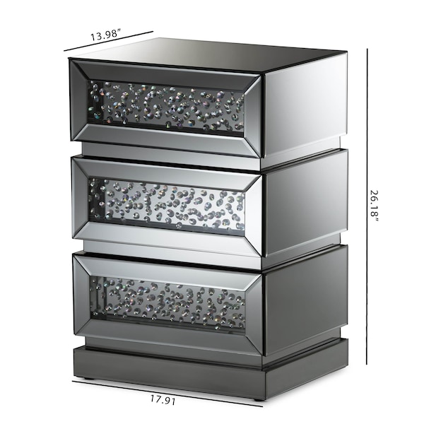 Baxton Studio Sabrina Hollywood Regency Glamour Style Mirrored 3-Drawer Nightstand - 136-7478