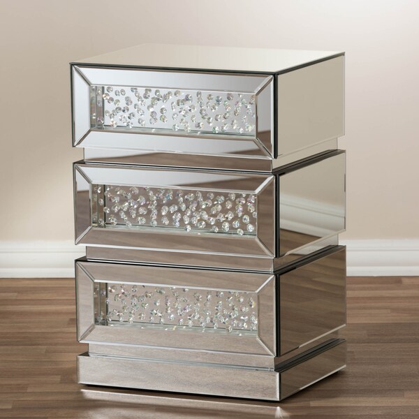 Baxton Studio Sabrina Hollywood Regency Glamour Style Mirrored 3-Drawer Nightstand - 136-7478