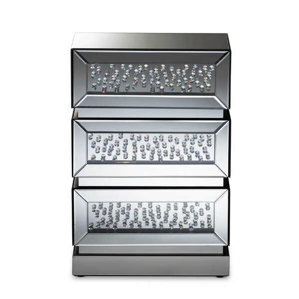 Baxton Studio Sabrina Hollywood Regency Glamour Style Mirrored 3-Drawer Nightstand - 136-7478
