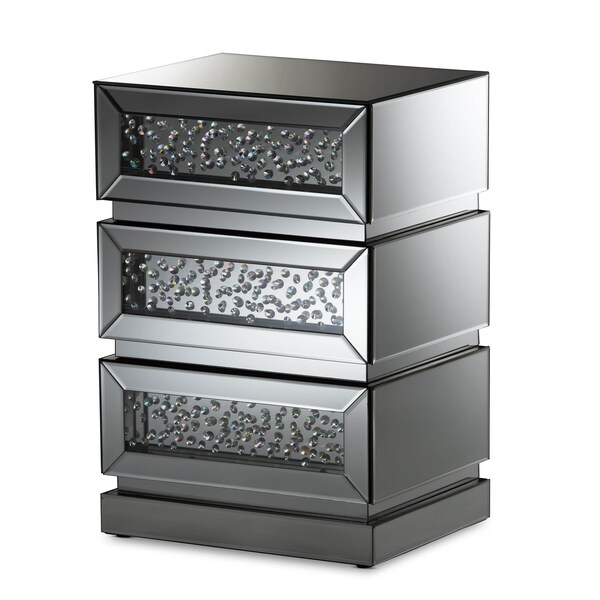 Baxton Studio Sabrina Hollywood Regency Glamour Style Mirrored 3-Drawer Nightstand - 136-7478