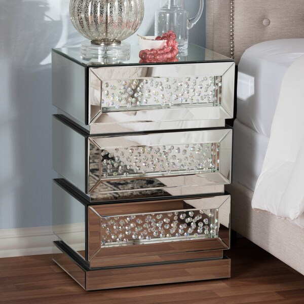 Baxton Studio Sabrina Hollywood Regency Glamour Style Mirrored 3-Drawer Nightstand - 136-7478
