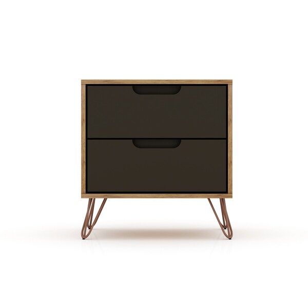 Manhattan Comfort Rockefeller Nightstand 2.0 in Nature and Textured Grey (Set of 2) - 2-102GMC7