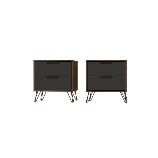 Manhattan Comfort Rockefeller Nightstand 2.0 in Nature and Textured Grey (Set of 2) - 2-102GMC7
