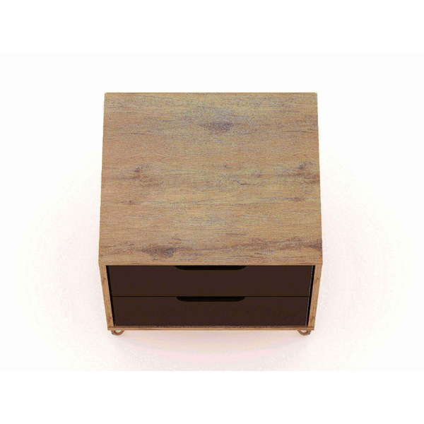 Manhattan Comfort Rockefeller Nightstand 2.0 in Nature and Textured Grey (Set of 2) - 2-102GMC7