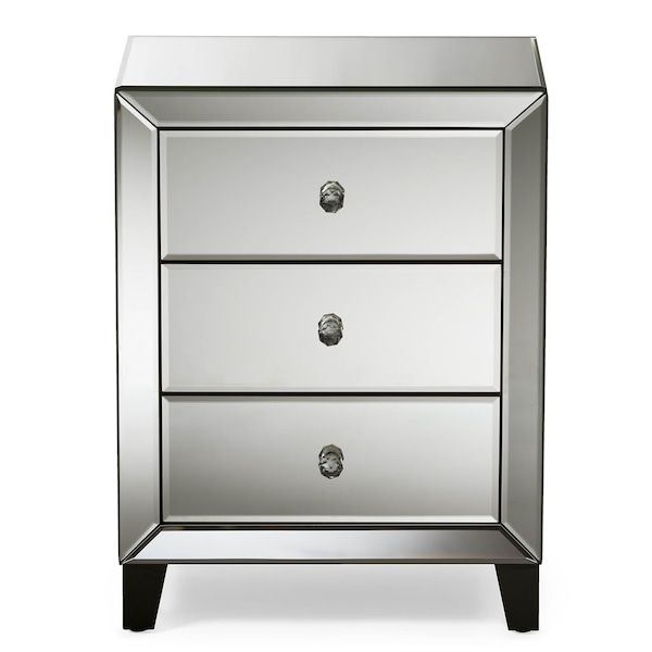 Baxton Studio Chevron Hollywood Glamour Style Mirrored 3-Drawers Nightstand - 121-6733