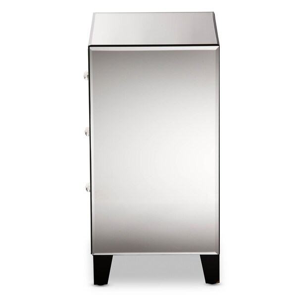 Baxton Studio Chevron Hollywood Glamour Style Mirrored 3-Drawers Nightstand - 121-6733