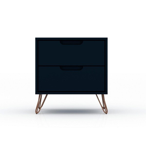 Designed To Furnish Rockefeller 2.0 Nightstand with 2-Drawer in Tatiana Midnight Blue, 21.65 x 20.08 x 17.62 in. - DE2616283
