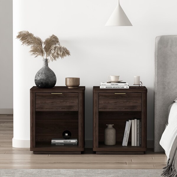 Manhattan Comfort Evelyn Nightstand in Brown - Set of 2 - 2-NS011-BR