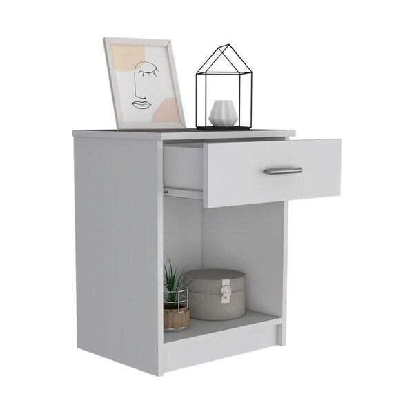 Tuhome Eco Nightstand, Superior Top, One Drawer, Lower Shelf, White - MLB6732