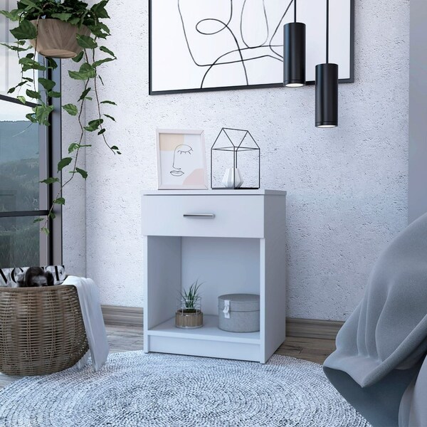 Tuhome Eco Nightstand, Superior Top, One Drawer, Lower Shelf, White - MLB6732