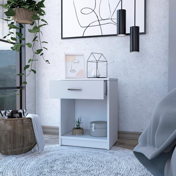 Tuhome Eco Nightstand, Superior Top, One Drawer, Lower Shelf, White - MLB6732