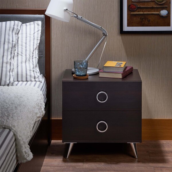 Acme Wooden 2-Drawer Nightstand with Ring Pull Handles in Espresso - ER-067ES