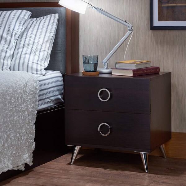 Acme Wooden 2-Drawer Nightstand with Ring Pull Handles in Espresso - ER-067ES