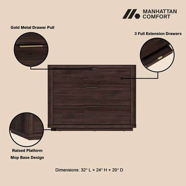 Manhattan Comfort Evelyn 32in Nightstand 4.0 in Brown - NS014-BR