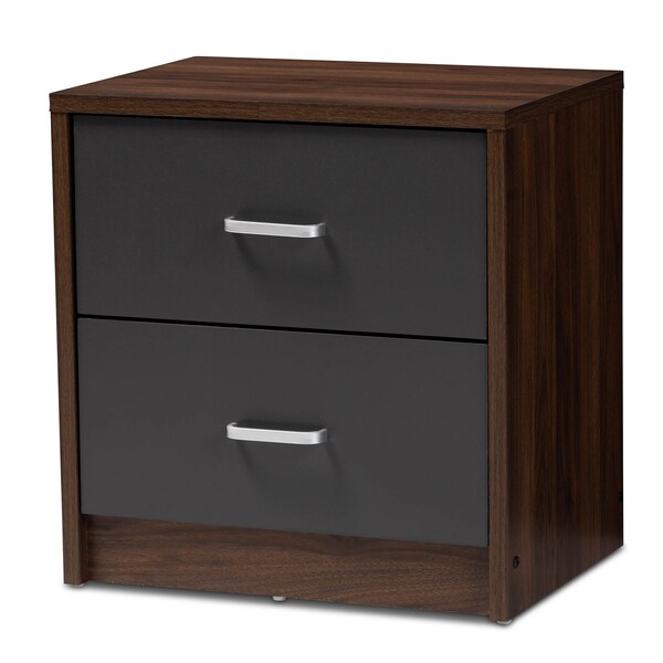 Baxton Studio Hansel Modern 2-Drawer Dark Brown and Dark Grey Finished Nightstand - 147-8259