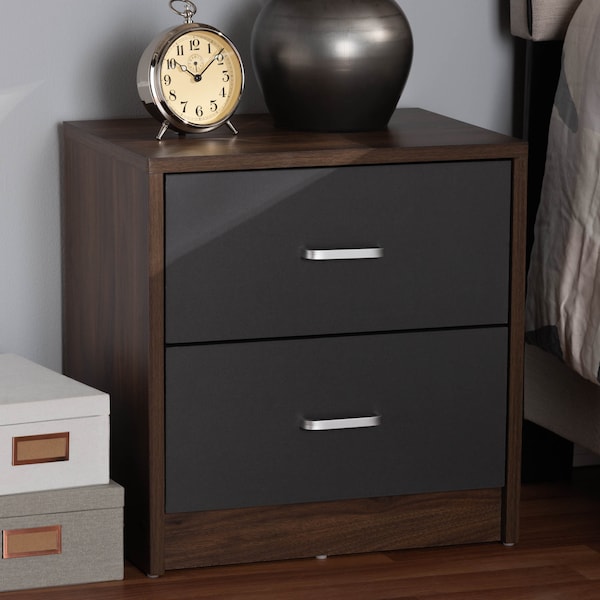 Baxton Studio Hansel Modern 2-Drawer Dark Brown and Dark Grey Finished Nightstand - 147-8259