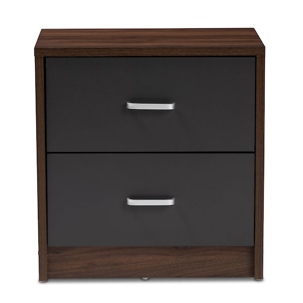 Baxton Studio Hansel Modern 2-Drawer Dark Brown and Dark Grey Finished Nightstand - 147-8259