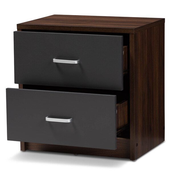 Baxton Studio Hansel Modern 2-Drawer Dark Brown and Dark Grey Finished Nightstand - 147-8259