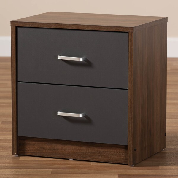 Baxton Studio Hansel Modern 2-Drawer Dark Brown and Dark Grey Finished Nightstand - 147-8259