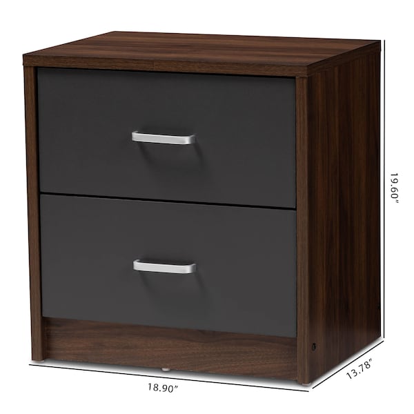 Baxton Studio Hansel Modern 2-Drawer Dark Brown and Dark Grey Finished Nightstand - 147-8259
