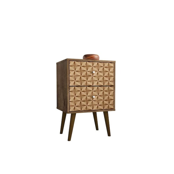 Designed To Furnish Liberty Mid-Century-Modern Nightstand 2.0 w/2 Full Extension Drawers, Rustic Brwn & 3D Brown Prints - DE2616405