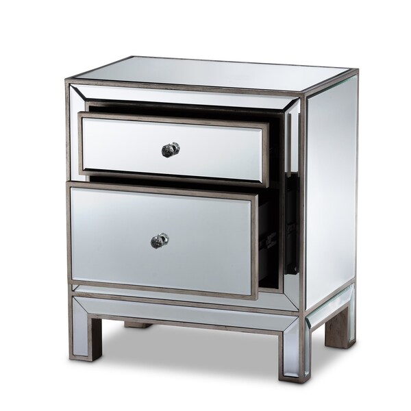 Baxton Studio Fadri Contemporary Glam and Luxe Mirrored 2-Drawer Nightstand - 174-11067-ZORO