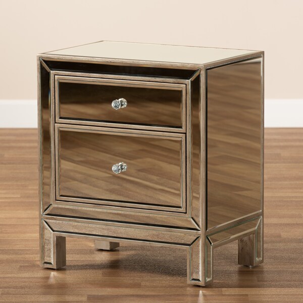 Baxton Studio Fadri Contemporary Glam and Luxe Mirrored 2-Drawer Nightstand - 174-11067-ZORO