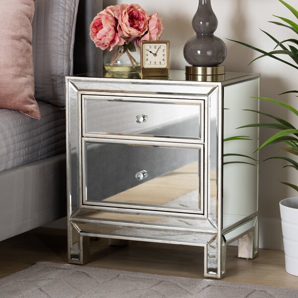 Baxton Studio Fadri Contemporary Glam and Luxe Mirrored 2-Drawer Nightstand - 174-11067-ZORO