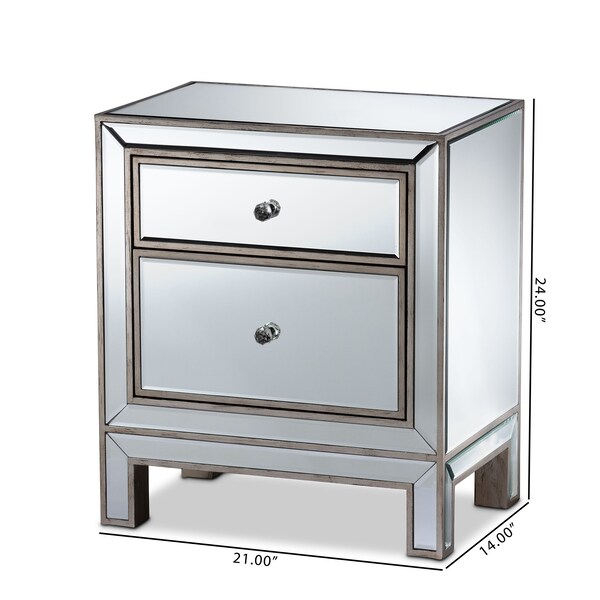 Baxton Studio Fadri Contemporary Glam and Luxe Mirrored 2-Drawer Nightstand - 174-11067-ZORO