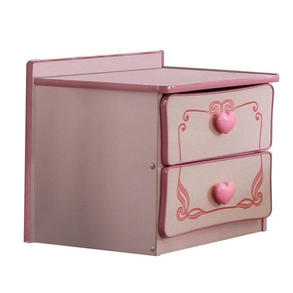Benjara 19.75 x 19.5 x 19 in. 2 Drawer Wooden Nightstand with Heart Knob Pulls, Pink - BM239802