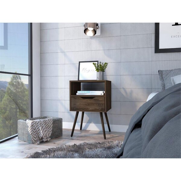 Homeroots Modern Dark Walnut Bedroom Nightstand, Dark Walnut - 477923