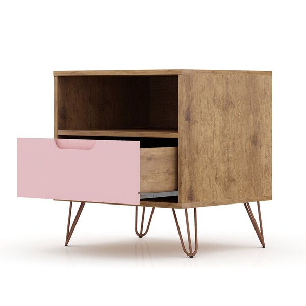Manhattan Comfort Rockefeller Nightstand 1.0 in Nature and Rose Pink (Set of 2) - 2-101GMC6
