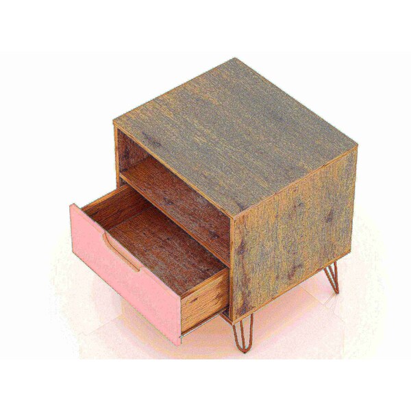Manhattan Comfort Rockefeller Nightstand 1.0 in Nature and Rose Pink (Set of 2) - 2-101GMC6