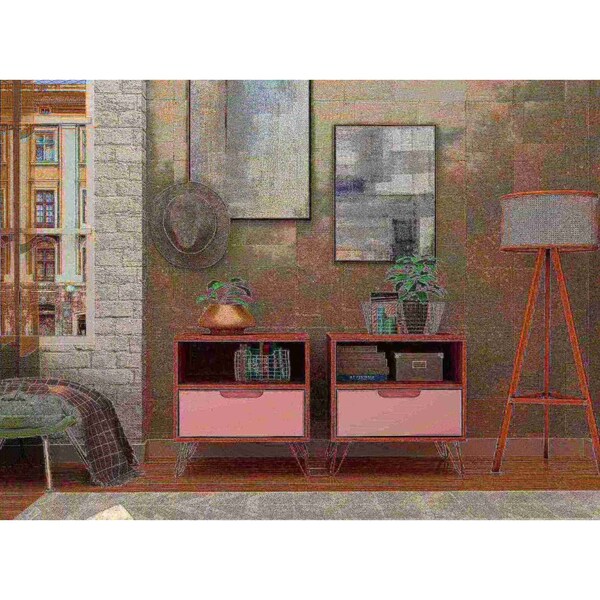 Manhattan Comfort Rockefeller Nightstand 1.0 in Nature and Rose Pink (Set of 2) - 2-101GMC6