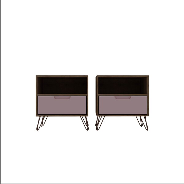 Manhattan Comfort Rockefeller Nightstand 1.0 in Nature and Rose Pink (Set of 2) - 2-101GMC6