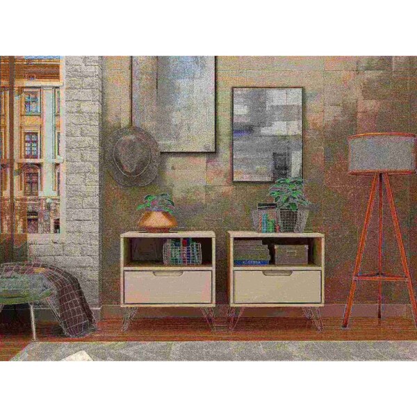 Manhattan Comfort Rockefeller Nightstand 1.0 in Off White (Set of 2) - 2-101GMC8