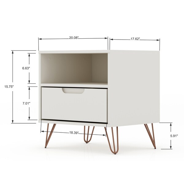 Manhattan Comfort Rockefeller Nightstand 1.0 in Off White (Set of 2) - 2-101GMC8
