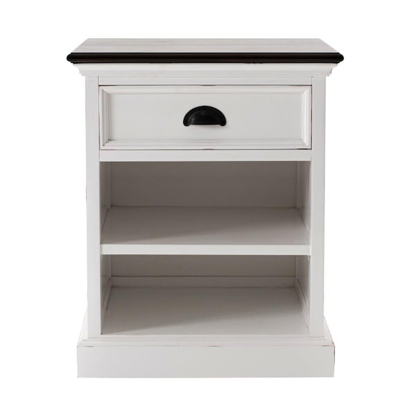 Homeroots 23.62 x 19.69 x 19.69 in. Distressed White & Deep Brown Nightstand with Shelves - 397625