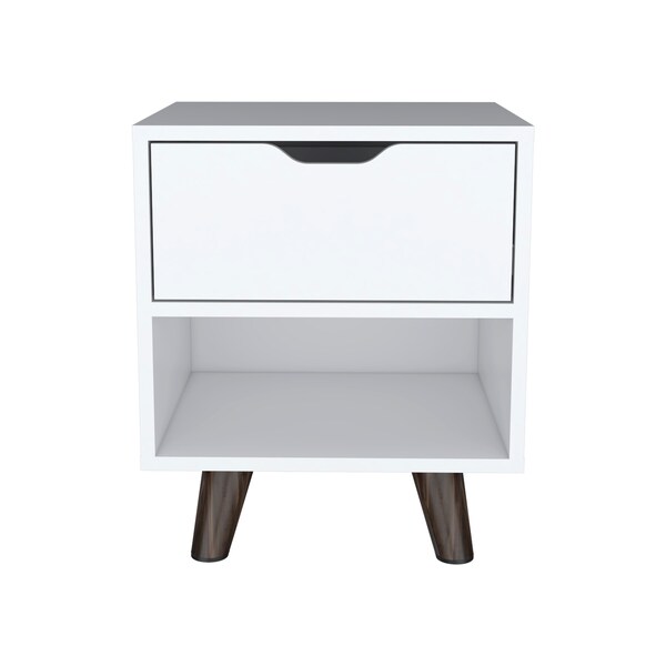 Tuhome Crail Nightstand with 1 Open Storage Shelf. 1 Drawer and Wooden Legs- White - MLB9051