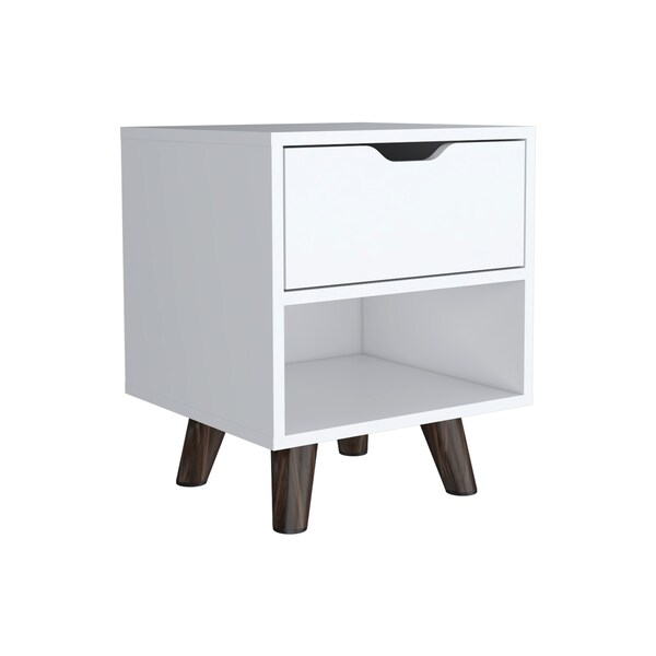 Tuhome Crail Nightstand with 1 Open Storage Shelf. 1 Drawer and Wooden Legs- White - MLB9051
