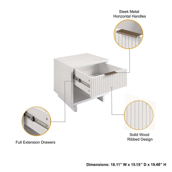 Manhattan Comfort Granville White 1-Drawer Nightstand, 2PK - 2-NS-5001