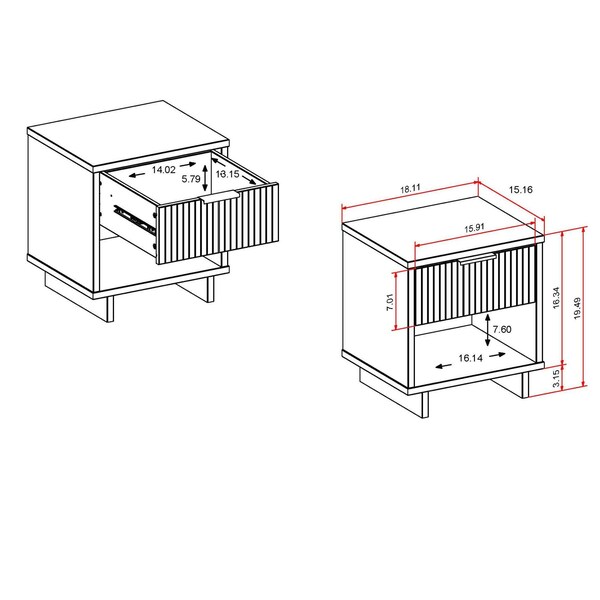 Manhattan Comfort Granville White 1-Drawer Nightstand, 2PK - 2-NS-5001