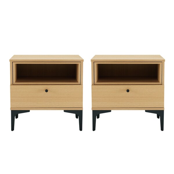 Manhattan Comfort Amara Nightstand in Natural Oak- Set of 2 - 2-NS006-NA