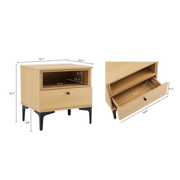 Manhattan Comfort Amara Nightstand in Natural Oak- Set of 2 - 2-NS006-NA