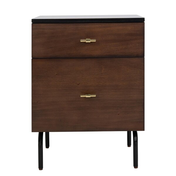 Safavieh Genevieve 2 Drawer Nightstand, Walnut & Black - Gold - NST5002A