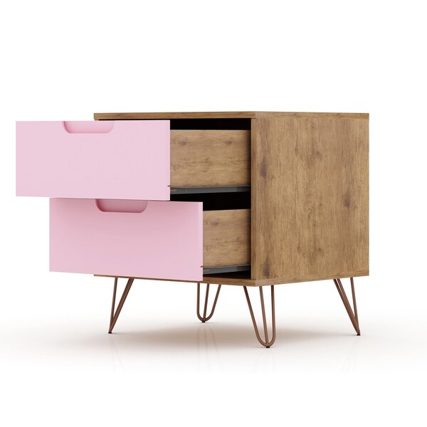 Manhattan Comfort Rockefeller Nightstand 2.0 in Nature and Rose Pink (Set of 2) - 2-102GMC6