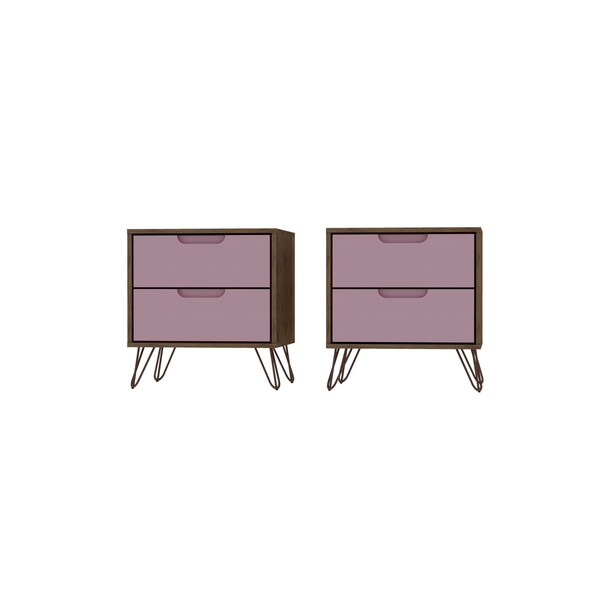 Manhattan Comfort Rockefeller Nightstand 2.0 in Nature and Rose Pink (Set of 2) - 2-102GMC6